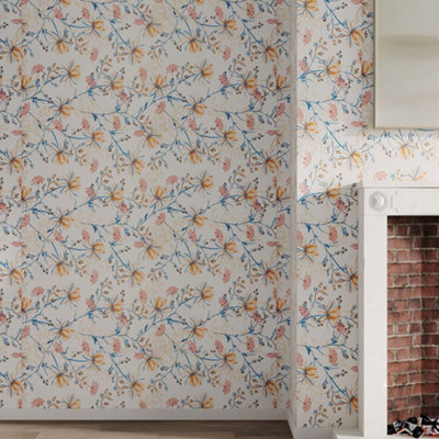 B&Q -  Roll Of Self-Adhesive Floral Wallpaper 1000Cm X 44Cm