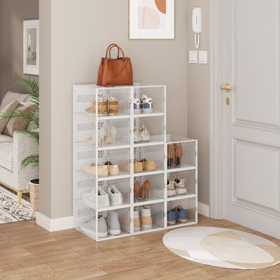 B&Q -  White 12-Piece Plastic Folding Shoe Box Storage Box