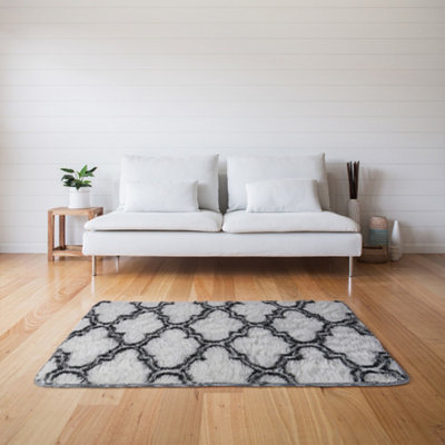 Darphe Nordic Living Room Modern Rectangular Geometric Pattern Soft Fluffy Area Rug 100Cm W X 180Cm L from B&Q