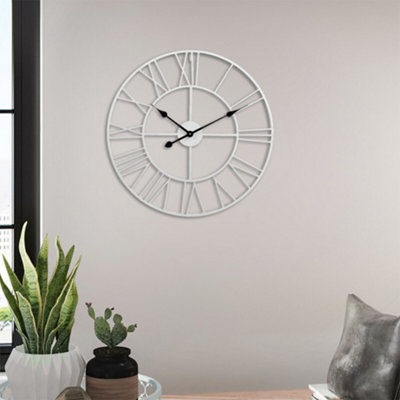 Darphe Nordic Simple White Round Metal Roman Numeral Wall Clock 40Cm from B&Q