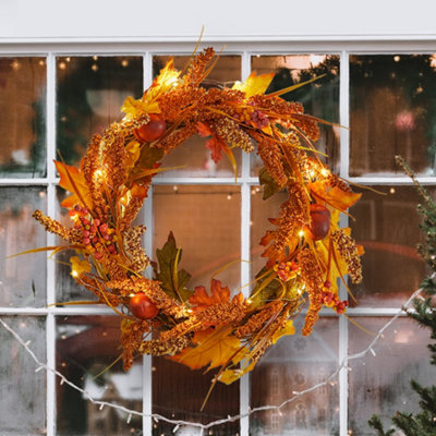 Darphe Large Autumn Golden Sorghum Wreath Decoration With Led Lights from B&Q