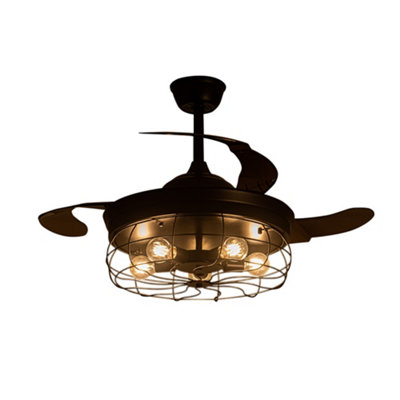 Darphe 42 Inch Black Industrial Ceiling Fan With Light3-Blade Farmhouse Design & Remote Control from B&Q