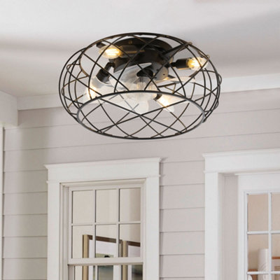Darphe 17 Inch Black Industrial Cage Ceiling Fan With Light & Remote7 Blade Reversible Motor from B&Q