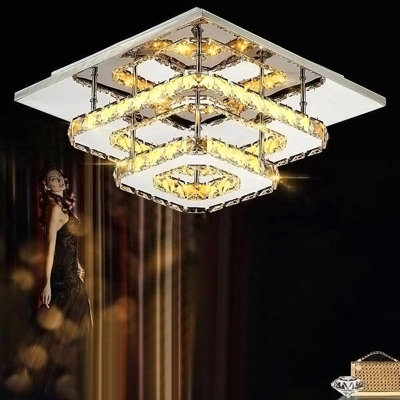 Darphe Elegant Crystal Semi-Flush Mount Ceiling LightChrome & Faceted Crystal Layered Design 30X30Cm from B&Q