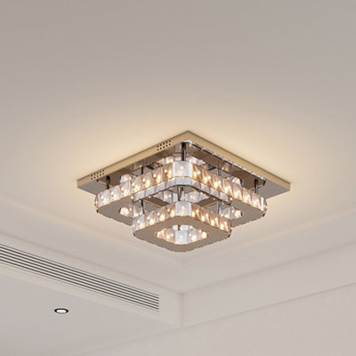 Darphe Modern Chrome Crystal 2-Tier Square Led Ceiling LightDimmable Semi-Flush Chandelier 40X40Cm from B&Q