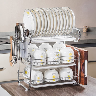 Darphe 3-Tier White Dish Drying Rack With Cutlery HolderSpace-Saving Kitchen Organizer from B&Q
