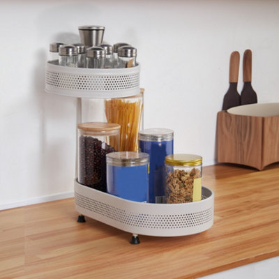 Darphe White 2-Tier Kitchen Rotating Spice Rack Desktop Storage Shelf from B&Q