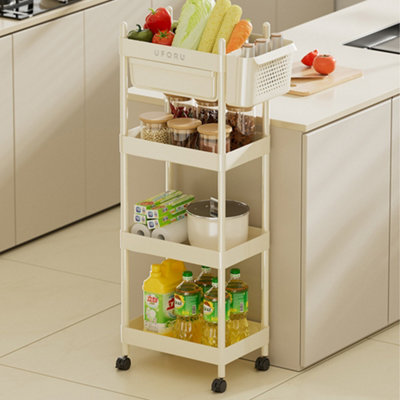 Darphe Beige Plastic 4-Tier Rolling Cart With Drawer And Casters from B&Q
