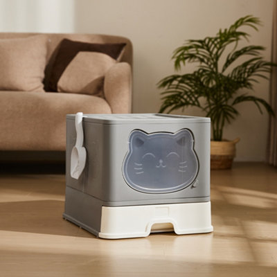 Darphe Grey Enclosed  Scoop Included Cat Litter Box With Slide-Out Tray38.5Cm W X 51Cm D X 41Cm H from B&Q
