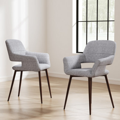 Darphe Set Of 2 Modern Light Grey Linen Upholstered Dining Armchairs With Metal Legs from B&Q