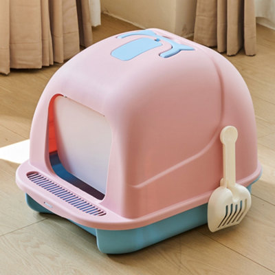 Darphe Pink Cute Enclosed Foldable Portable Cat Litter Box With Cat-Ear Handle And Scoop36Cm W X 47Cm D X 36.5Cm H from B&Q