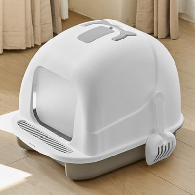 Darphe Grey Cute Enclosed Foldable Portable Cat Litter Box With Cat-Ear Handle And Scoop36Cm W X 47Cm D X 36.5Cm H from B&Q