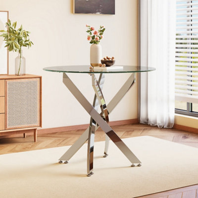Darphe Modern Round Glass Coffee Table With Legs For Living Room Or Dining Area90W X 90Cm D X 75Cm H from B&Q