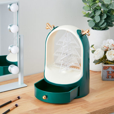 Darphe Green Christmas Tree Desktop Jewelry Display Holder With Drawer from B&Q
