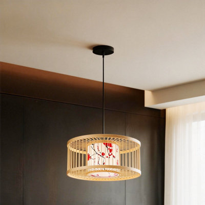 Living And Home Bamboo-Woven Pendant Light With Cylindrical Shade from B&Q
