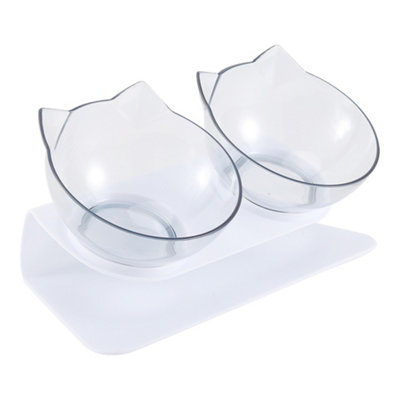 Thehotsale 15-Degree Tilted Elevated Cat Feeder With Double Transparent Bowls And White Non-Slip Base27.5Cm W X 13.5Cm D X 7-9Cm H from B&Q