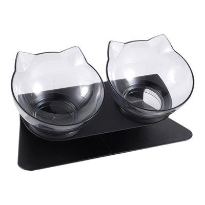 Thehotsale 15-Degree Tilted Elevated Cat Feeder With Double Transparent Bowls And Black Non-Slip Base27.5Cm W X 13.5Cm D X 7-9Cm H from B&Q