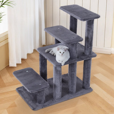 Thehotsale Grey Pet Stairs Cat Tree With 4-Step Climb Ladder For Climbing And Lounging38Cm W X 63Cm D X 73Cm H from B&Q