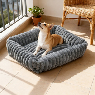 Living And Home Dark Grey Soft Pet Bed With Pp Cotton Filling And Removable Washable Cover, 92Cm W X 69Cm D X 20Cm H