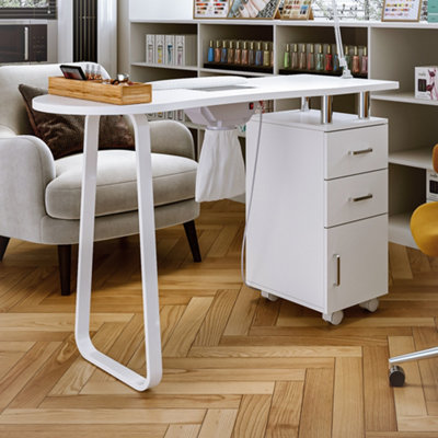 Living And Home White 2 Drawers Nail Desk Manicure Table With Dust Collector,120Cm W from B&Q