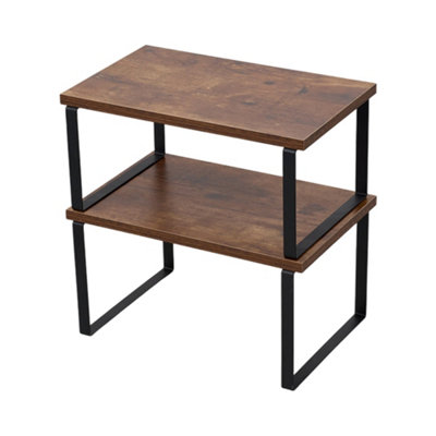 B&Q -  Black And Brown Set Of 2 Stackable Kitchen Spice Storage Racks Countertop Shelves