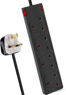 Living And Home 4 Gang Sockets 13A, 1M, Black, With Power Indicator, Child-Resistant Sockets