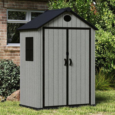 Living And Home 5X3Ft Apex Roof Garden Tool Shed Plastic Shed With Double Outward-Opening DoorGrey from B&Q