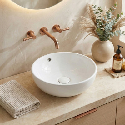 Living And Home Round Ceramic Countertop Washbasin With Waste SetWhite from B&Q