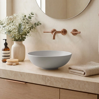 Living And Home Ceramic Countertop Washbasin With Waste SetLight Grey from B&Q