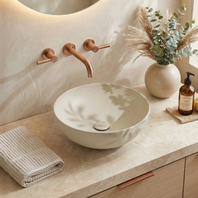 Living And Home Ceramic Countertop Washbasin With Waste SetBone White from B&Q