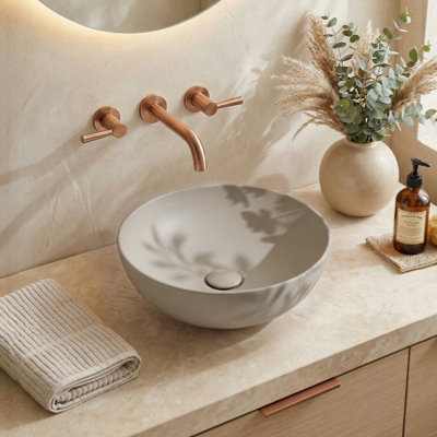 Living And Home Ceramic Countertop Washbasin With Waste SetKhaki from B&Q