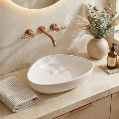 Living And Home Ceramic Countertop Washbasin With Waste SetWhite from B&Q