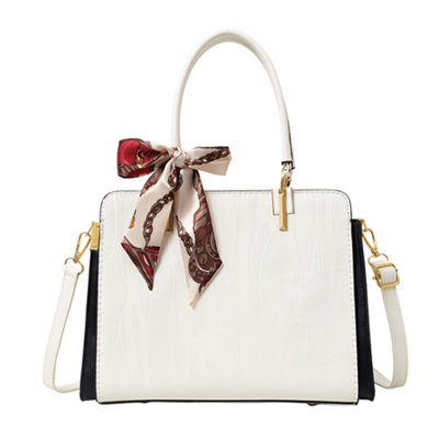 B&Q -  White Pu Leather Handbag Shoulder Bag With Adjustable Strap
