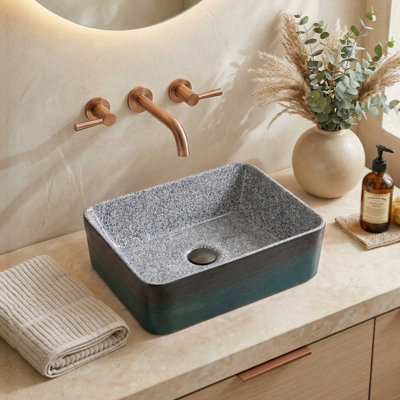 Living And Home Stone-Pattern Basin Ceramic Countertop Washbasin Vessel Sink With Waste Kit from B&Q