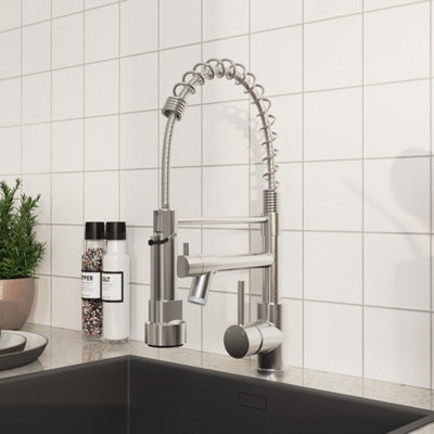 B&Q -  Silvery Dual Spout Swivel Kitchen Faucet Mixer Taps With Led Light