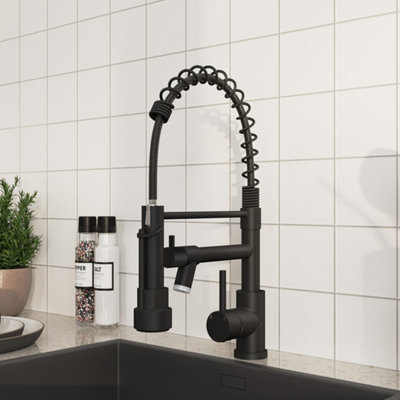 B&Q -  Black Dual Spout Swivel Kitchen Faucet Mixer Taps With Led Light