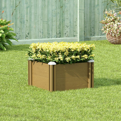 Living And Home 54Cm Square Plastic Brown Wood-Grain Raised Garden Bed Planter from B&Q