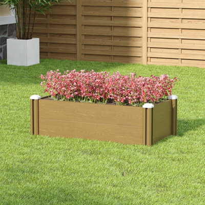Living And Home 102Cm Rectangular Plastic Brown Wood-Grain Raised Garden Bed Planter from B&Q