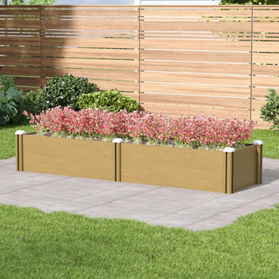 Living And Home 197Cm Rectangular Plastic Brown Wood-Grain Raised Garden Bed Planter from B&Q
