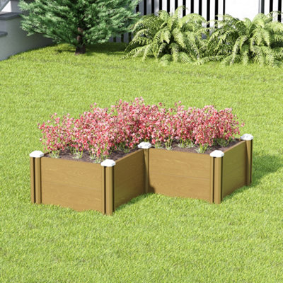 Living And Home L-Shaped Plastic Brown Wood-Grain Raised Garden Bed Planter from B&Q