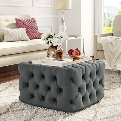 Darphe Grey Velvet Buttoned Tufted Footstool 62Cm X 62Cm X 40Cm from B&Q
