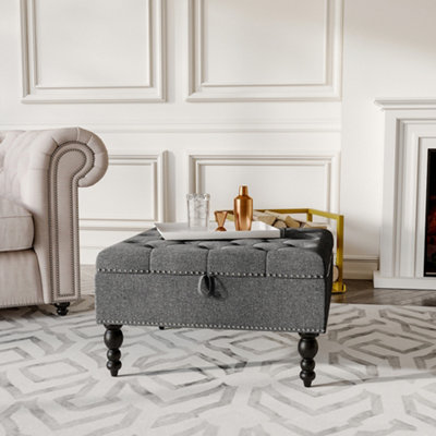 Darphe Square Tufted Linen Storage Ottoman 74Cm W X 74Cm D X 44Cm H from B&Q
