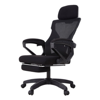 B&Q -  High Back Black Gaming Chair With Footrest