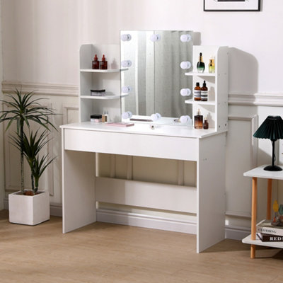 B&Q -  White Mdf Modern Hollywood Vanity Desk With Lighted Mirror