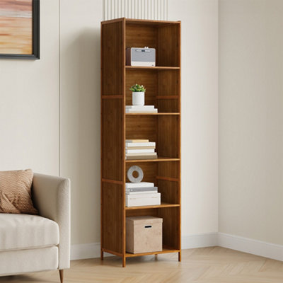 Living And Home 5-Tier Wood Color Moso Bamboo Open Bookcase from B&Q