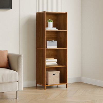 Living And Home 4-Tier Wood Color Moso Bamboo Open Bookcase from B&Q