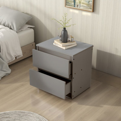 B&Q -  2-Drawer Wooden Nightstand Bedside Table In Grey