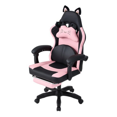 B&Q -  Ergonomic High Back Black Pink Qute Gaming Chair With Footrest
