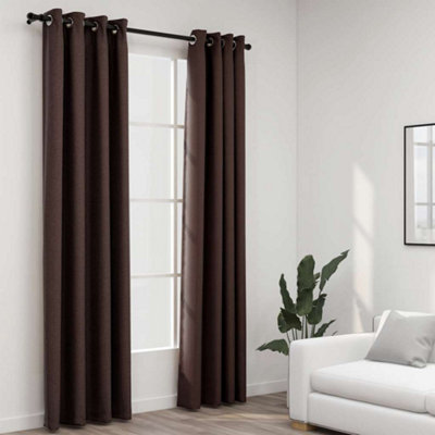 Berkfield Linen-Look Blackout Curtains With Grommets 2Pcs Taupe 140X245Cm from B&Q