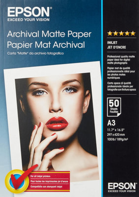 Epson 2357148 Archival Matte Paper Matte Paper A3 (297 X 420 mm) 189G / M2 50 Sheets from B&Q